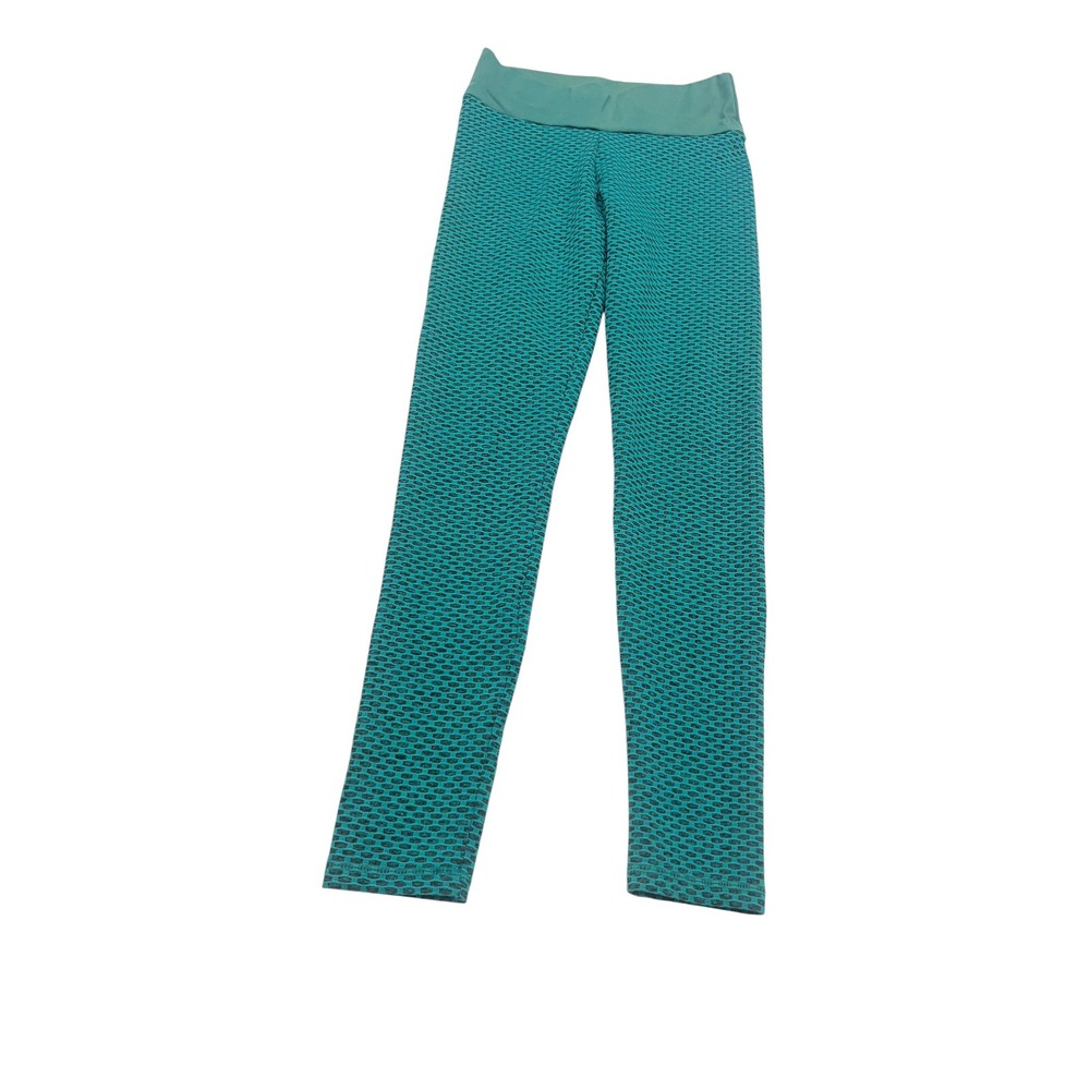 Women Teal Black Textured Scrunch Butt Leggings High Rise Medium Activewear
